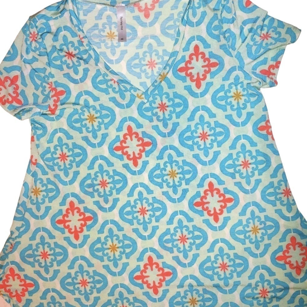 Honeyme V-Neck Geometric Print Top S